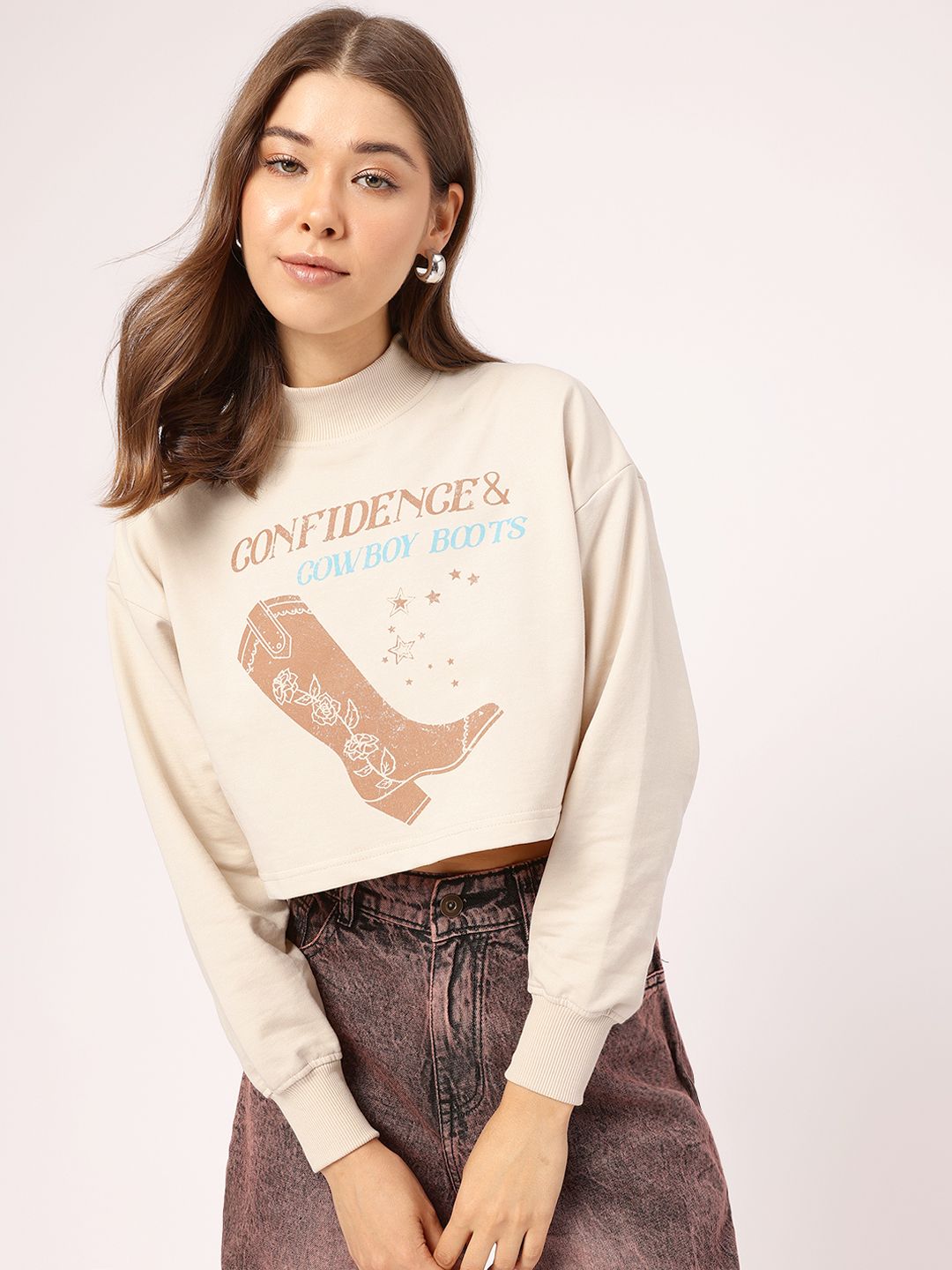 DressBerry Graphic Printed Crop Sweatshirt