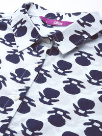 Libas Women White & Navy Blue Printed Pure Cotton Night suit