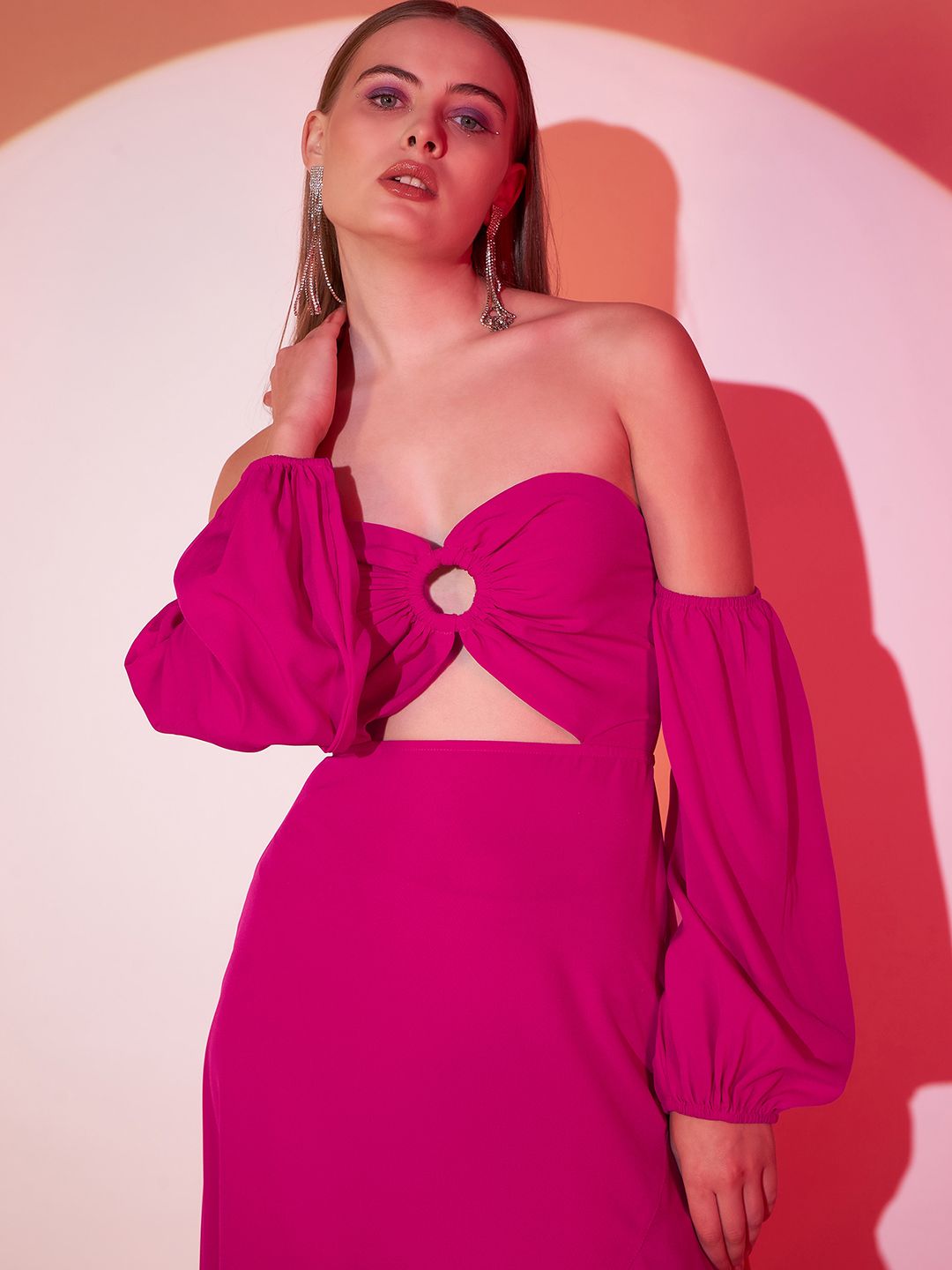 Berrylush Pink Cut Outs A-Line Midi Dress
