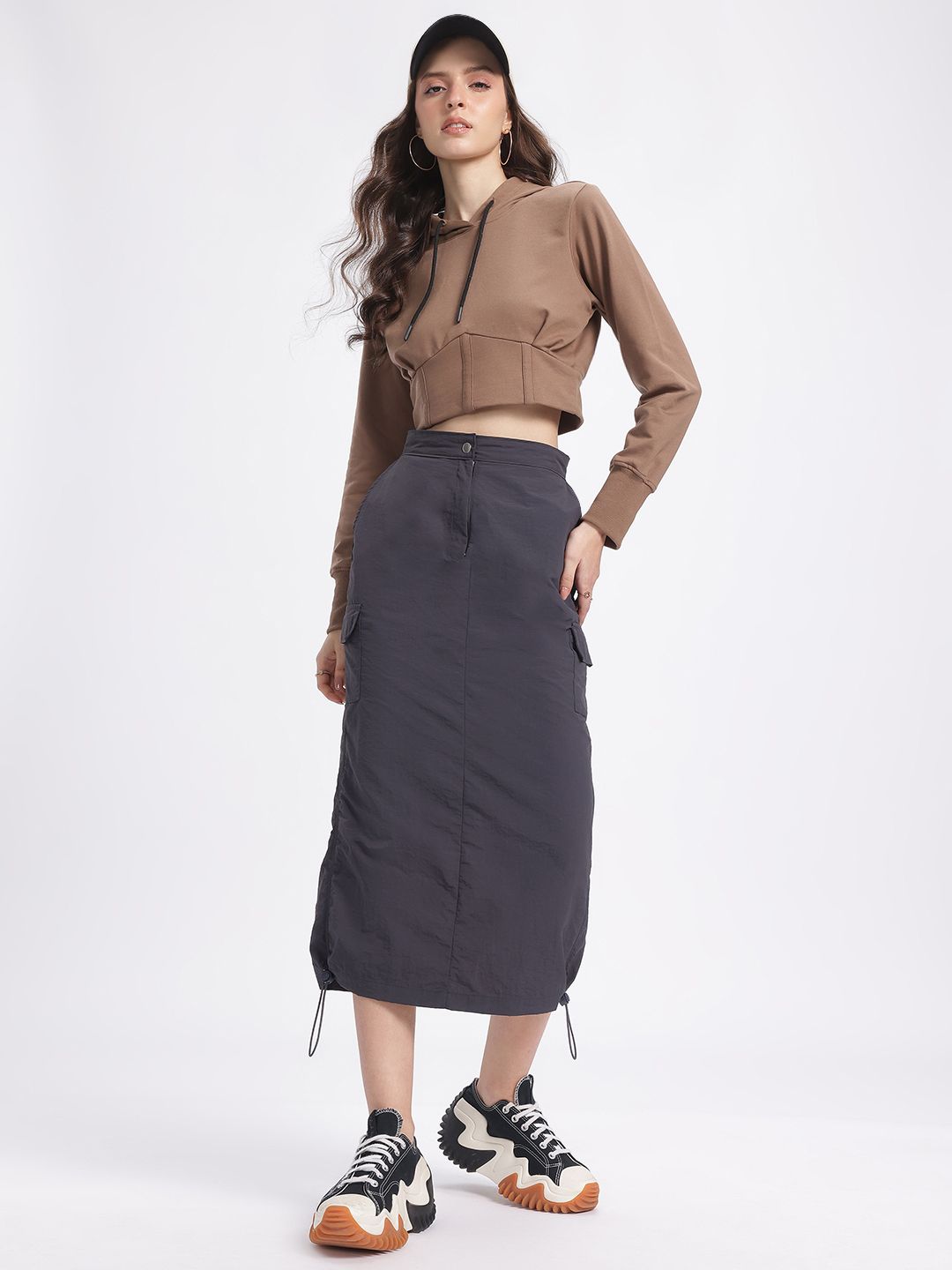 DressBerry Hooded Corset Detail Crop Sweatshirt