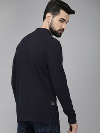 THE BEAR HOUSE Men Navy Blue Pure Cotton Solid Polo Collar Slim Fit T-shirt