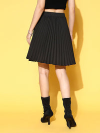Berrylush   Black Solid Accordion Pleated Plisse Skirt
