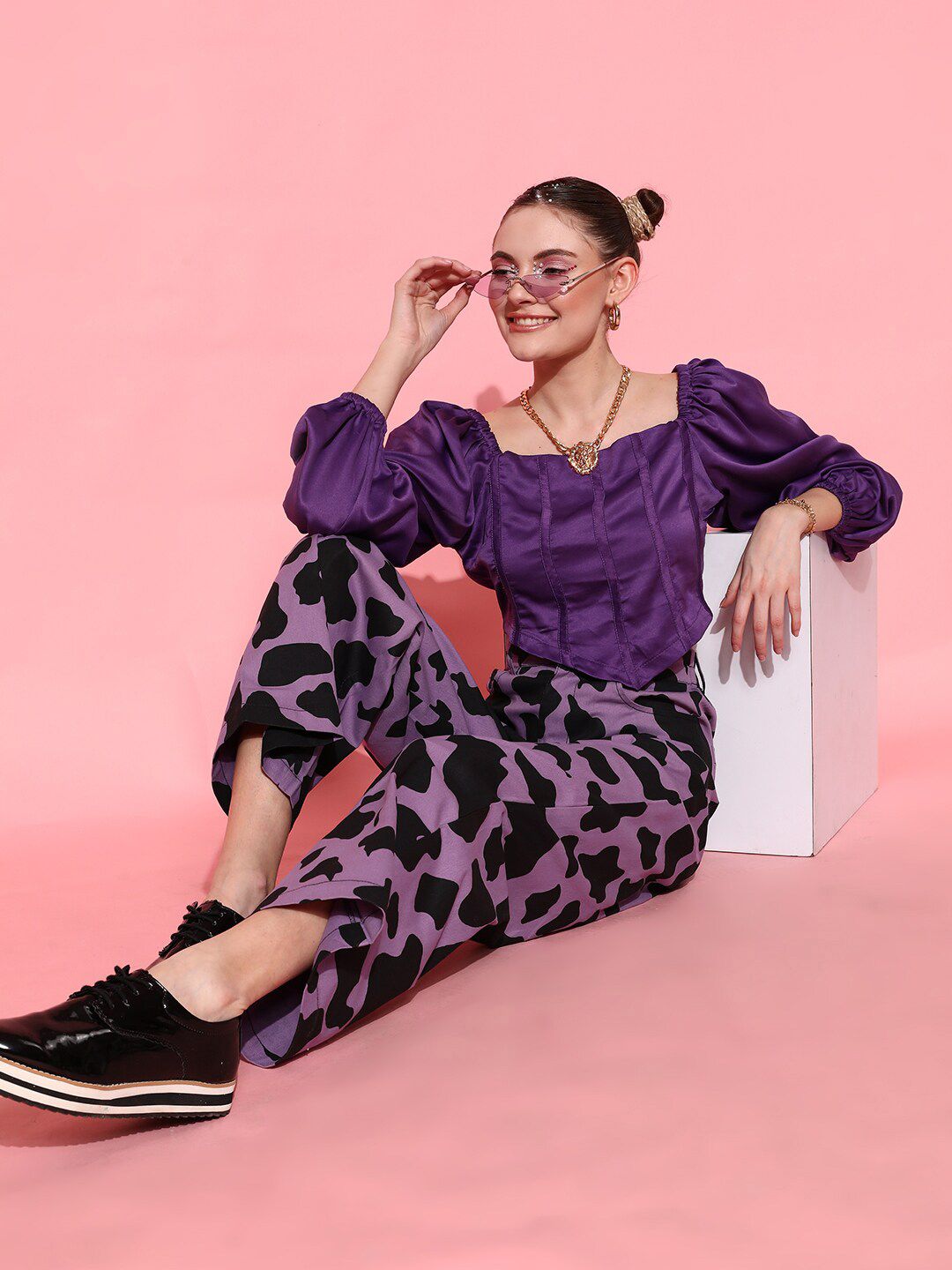 STREET 9 Women Purple Animal Printed Trousers