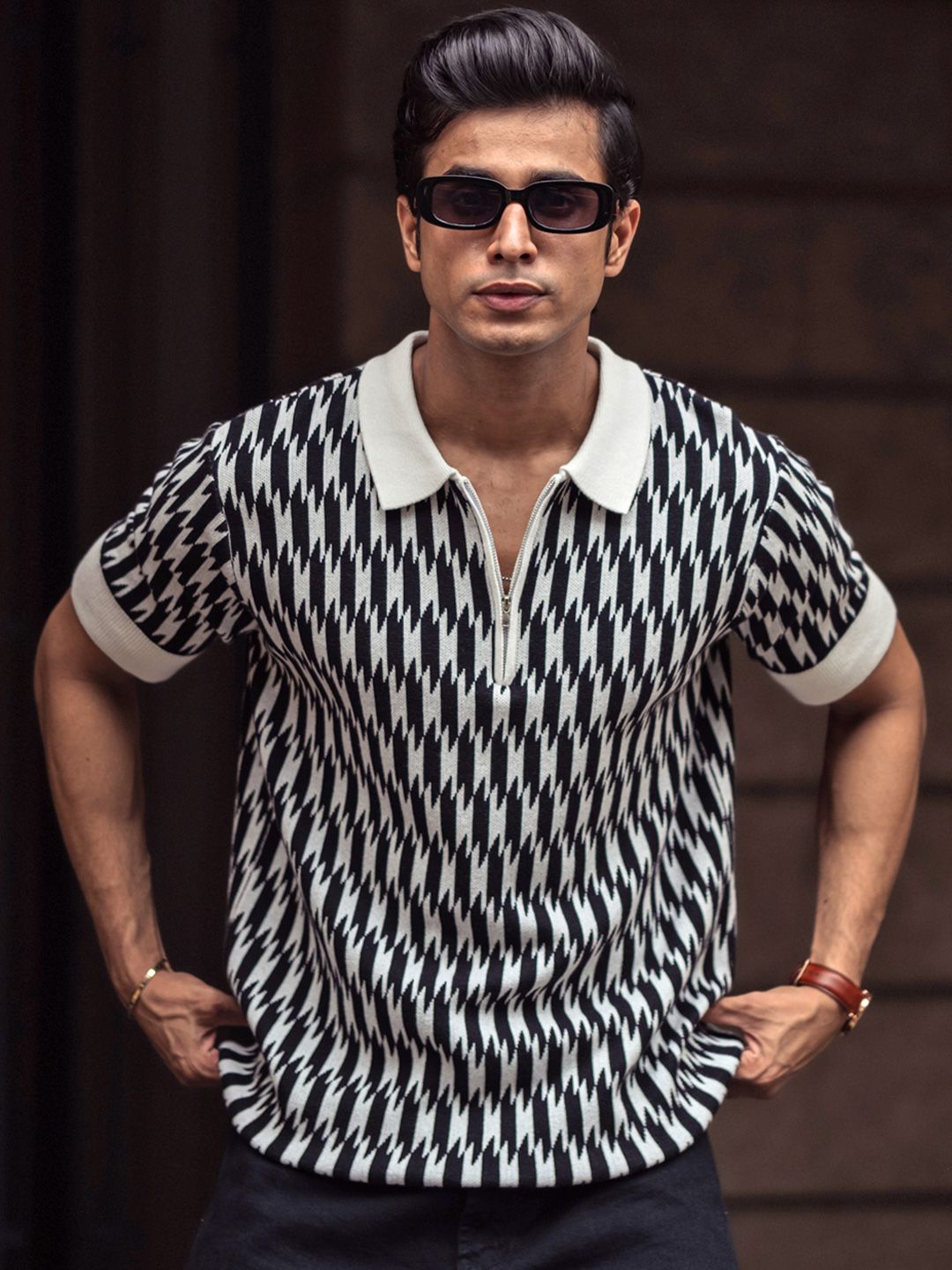 Powerlook Men Abstract Printed Polo Collar Pure Cotton T-shirt