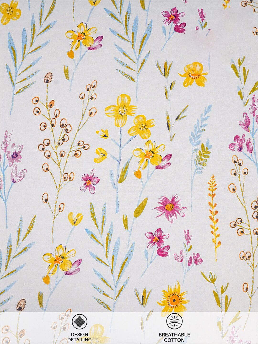 URBAN SPACE Yellow & White Floral Cotton 200 TC Single Bedsheet with 1 Pillow Covers