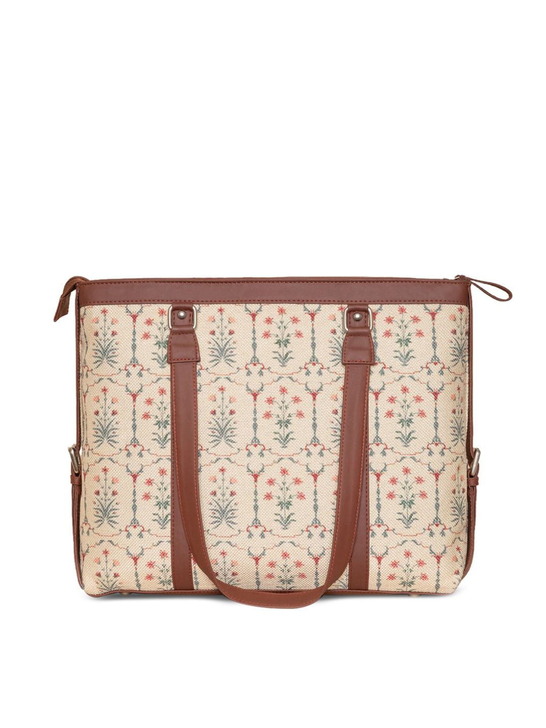 ZOUK White Printed Structured Laptop Shoulder Bag