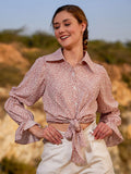 Athena Abstract Printed Shirt Style Knot Top