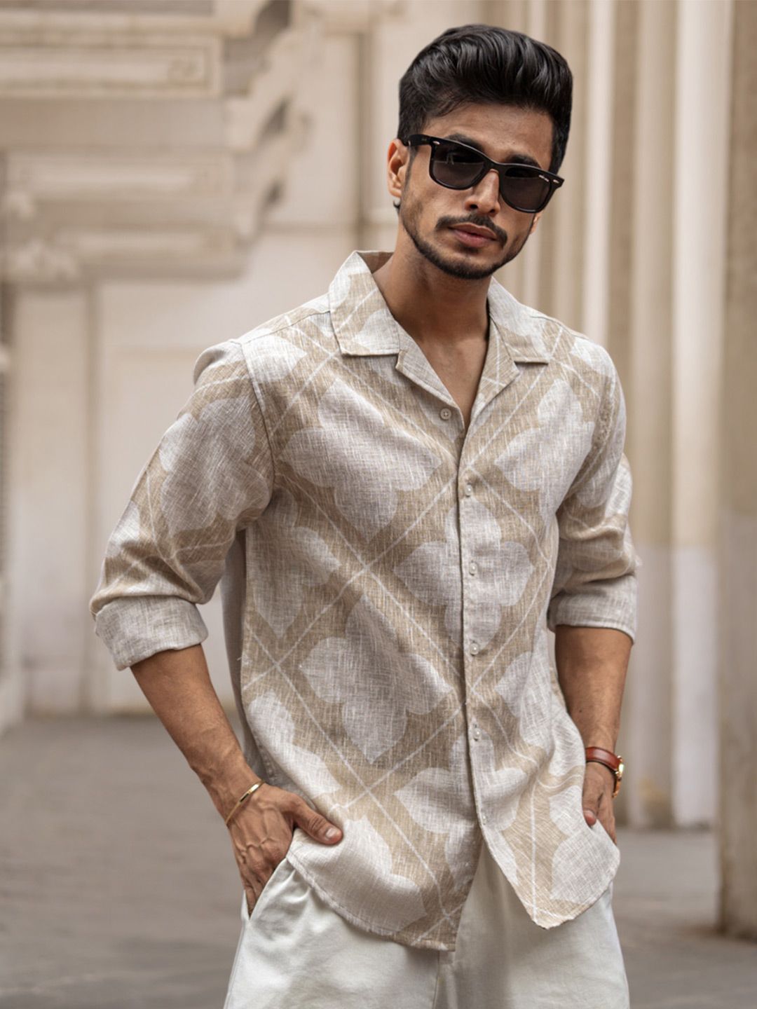 Powerlook Men Cuba Collar Floral Dicetak Baju Kasual