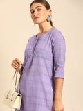 Anouk Women Lavender Woven Design Pure Cotton Kurta