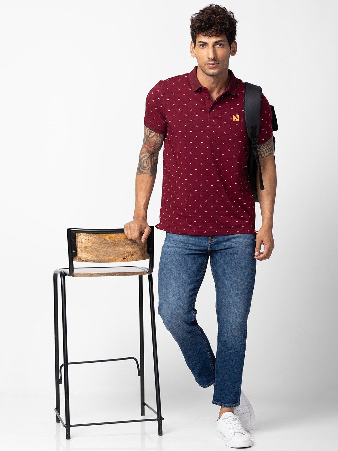 T-Shirt Kapas Kolar Spykar Men bercetak Polo