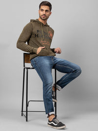 Being Human Men Olive Green Printed Hooded Cotton Sweatshirt
