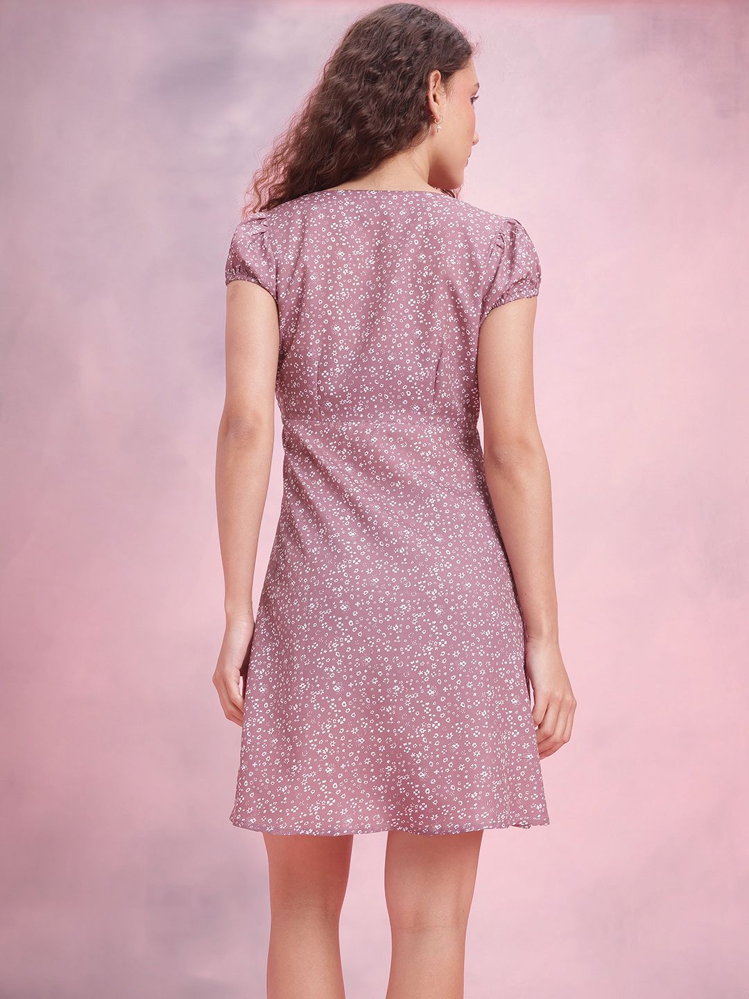 DressBerry Floral Print Puff Sleeve A-Line Mini Dress