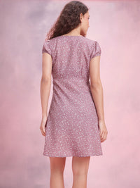 DressBerry Floral Print Puff Sleeve A-Line Mini Dress