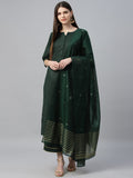 Libas Women Green Pure Cotton Kurta with Palazzos & With Dupatta