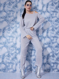 Athena Self Design One Shoulder Top With Trousers  Co-Ords