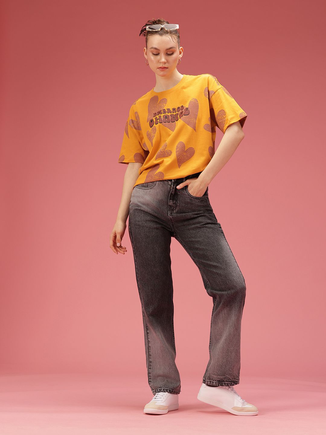 DressBerry Typography Printed Drop-Shoulder Sleeves Relaxed Fit Pure Cotton T-shirt