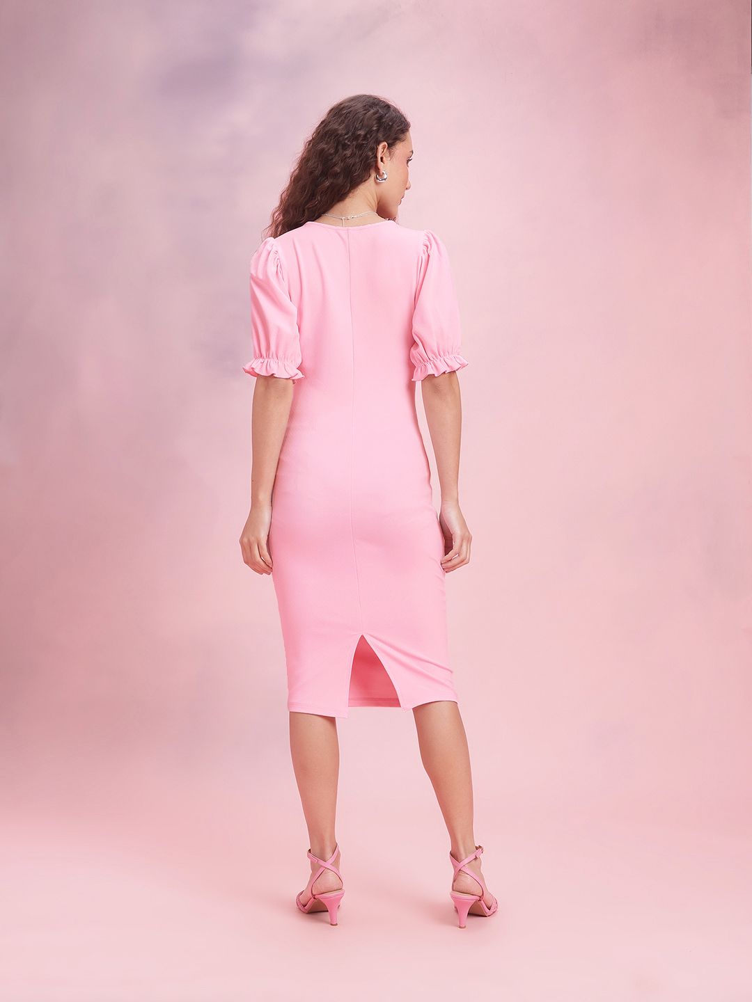 DressBerry Puff Sleeves Sheath Midi Dress