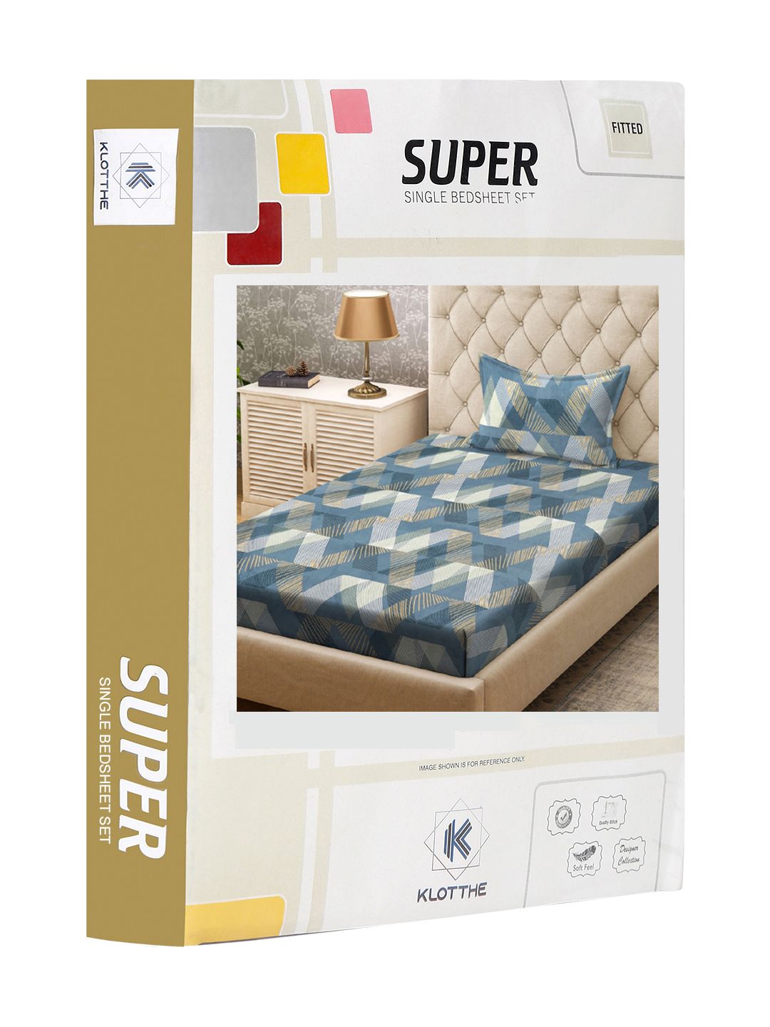 KLOTTHE Turquoise Blue & White Printed Fitted 300TC Single Bedsheet & Pillow Covers