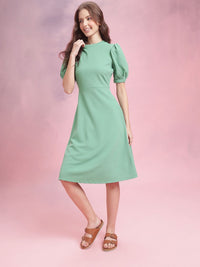 DressBerry Textured Puff Sleeve A-Line Midi Dress