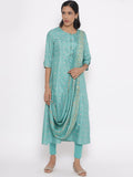W Festive Floral Print Shantung Kurta With Leggings
