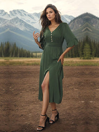 all about you Green V-Neck A-Line Dress