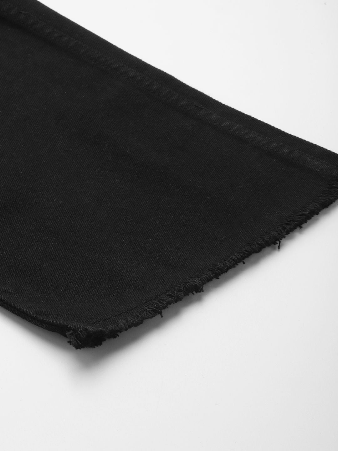 SASSAFRAS Black Comfort Straight Fit High-Rise Cotton Slash Knee Jeans