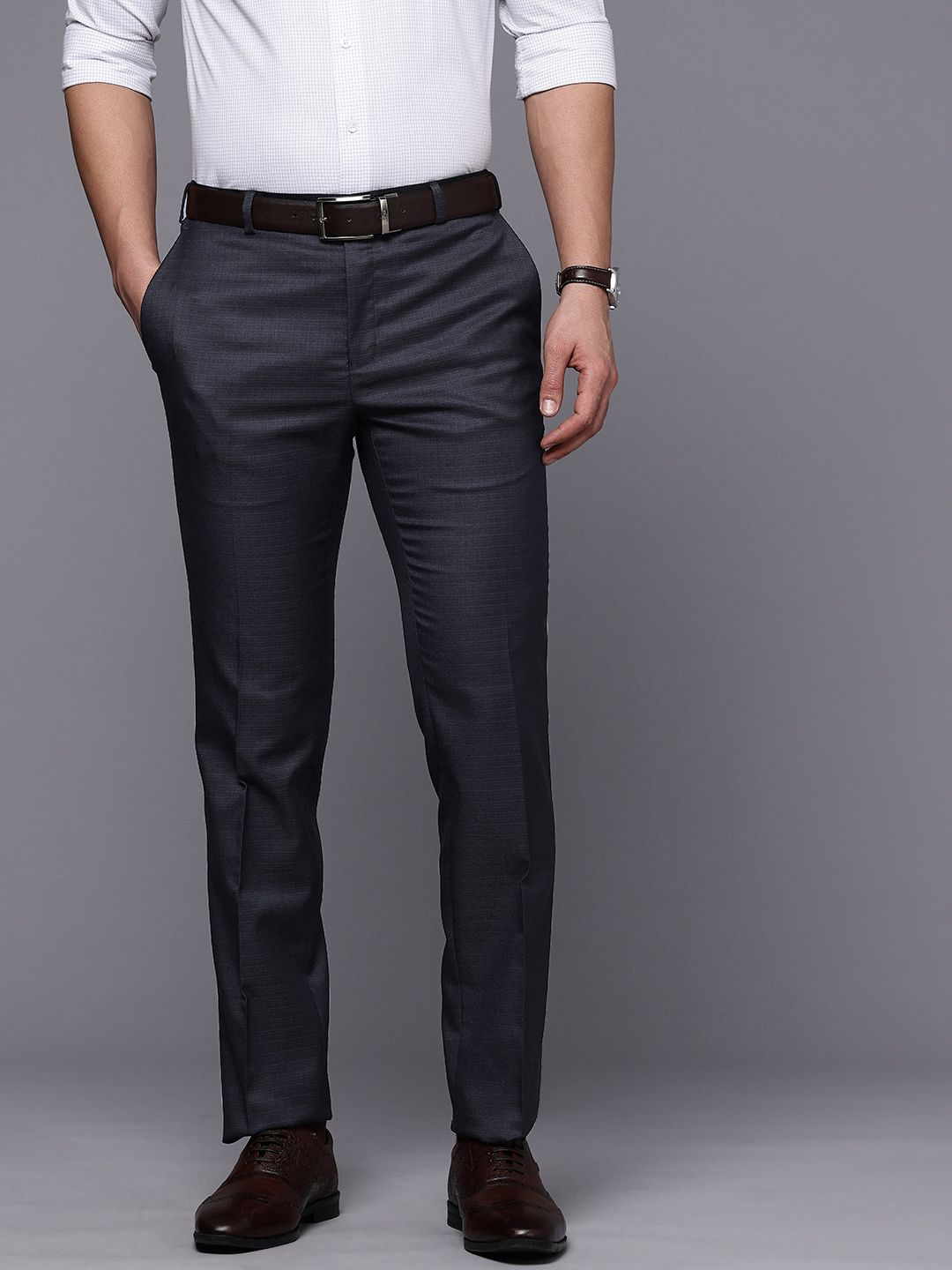 Raymond Men Checked Slim Fit Formal Trousers