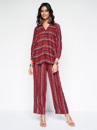 Global Desi Striped Mandarin Collar Tunic With Trouser