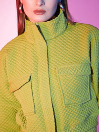 STREET 9 Green Self Design Crop Bomber Jacket