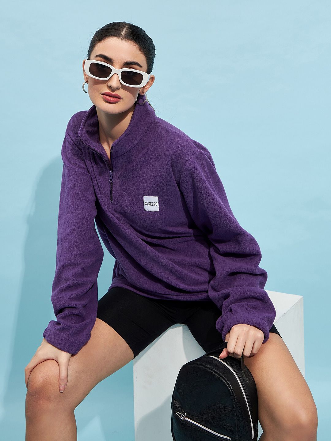 STREET 9 Purple Mock Collar Oversized Sweatshirt