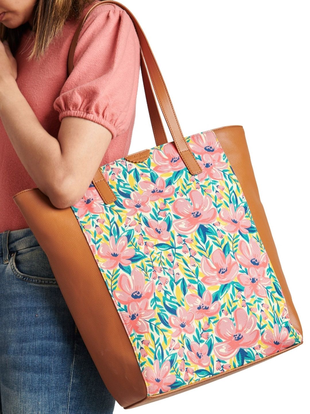 TEAL BY CHUMBAK Floral Printed Oversized Shopper Tote Bag