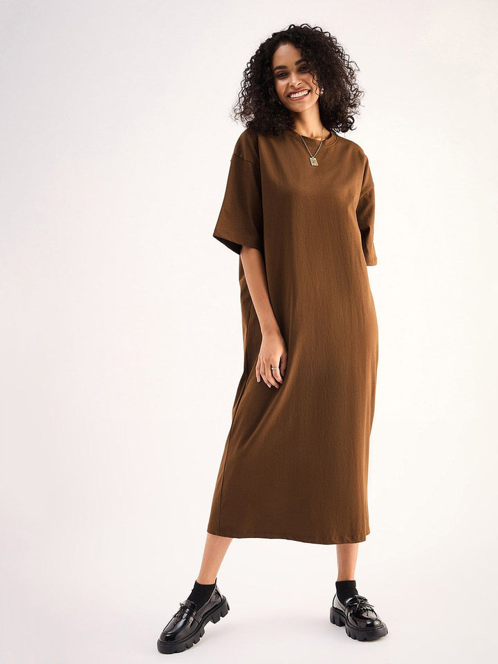 SASSAFRAS BASICS Round Neck Short Sleeves Cotton Oversized T-shirt Midi Dress