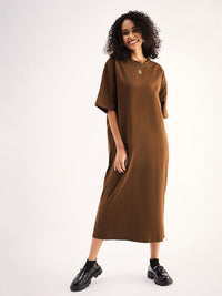 SASSAFRAS BASICS Round Neck Short Sleeves Cotton Oversized T-shirt Midi Dress