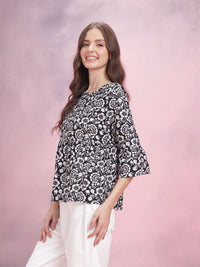 DressBerry Floral Print Bell Sleeve Peplum Top