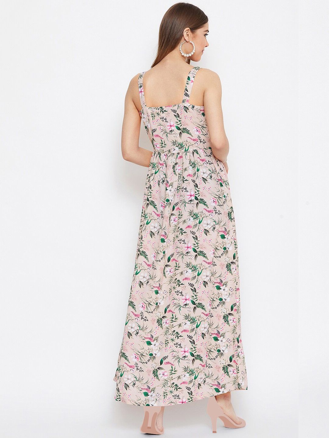 Berrylush Pink & lilac ash Floral Crepe Maxi Maxi Dress