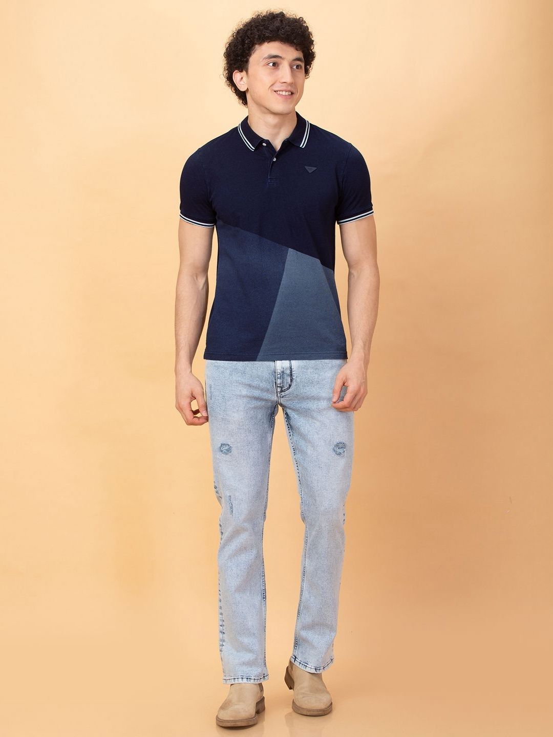 Being Human Men Colourblocked Polo Collar Applique T-shirt