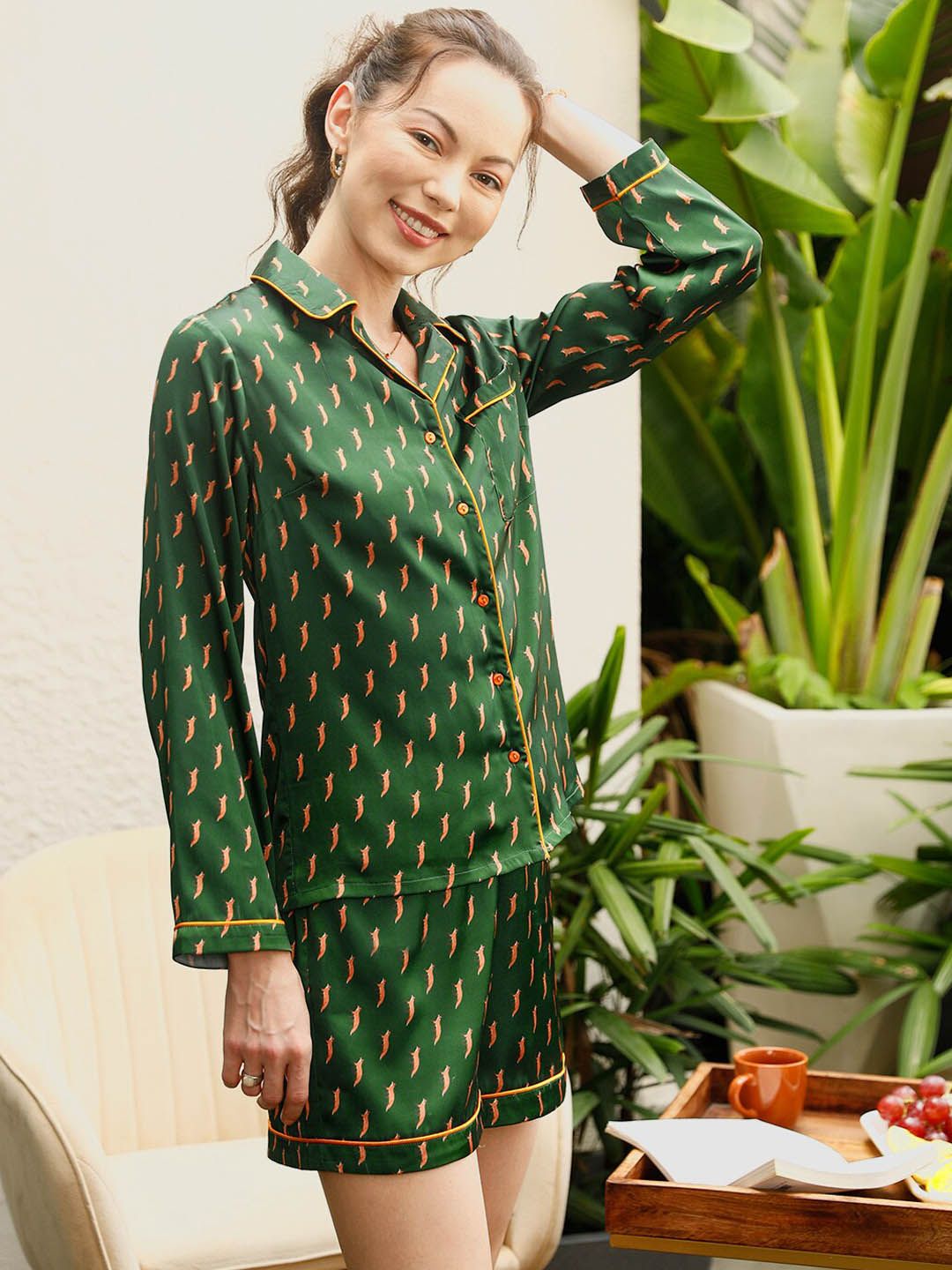 STREET 9 Green Abstract Printed Night Suit