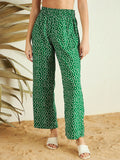 Berrylush Women Green Floral Printed High-Rise Trousers