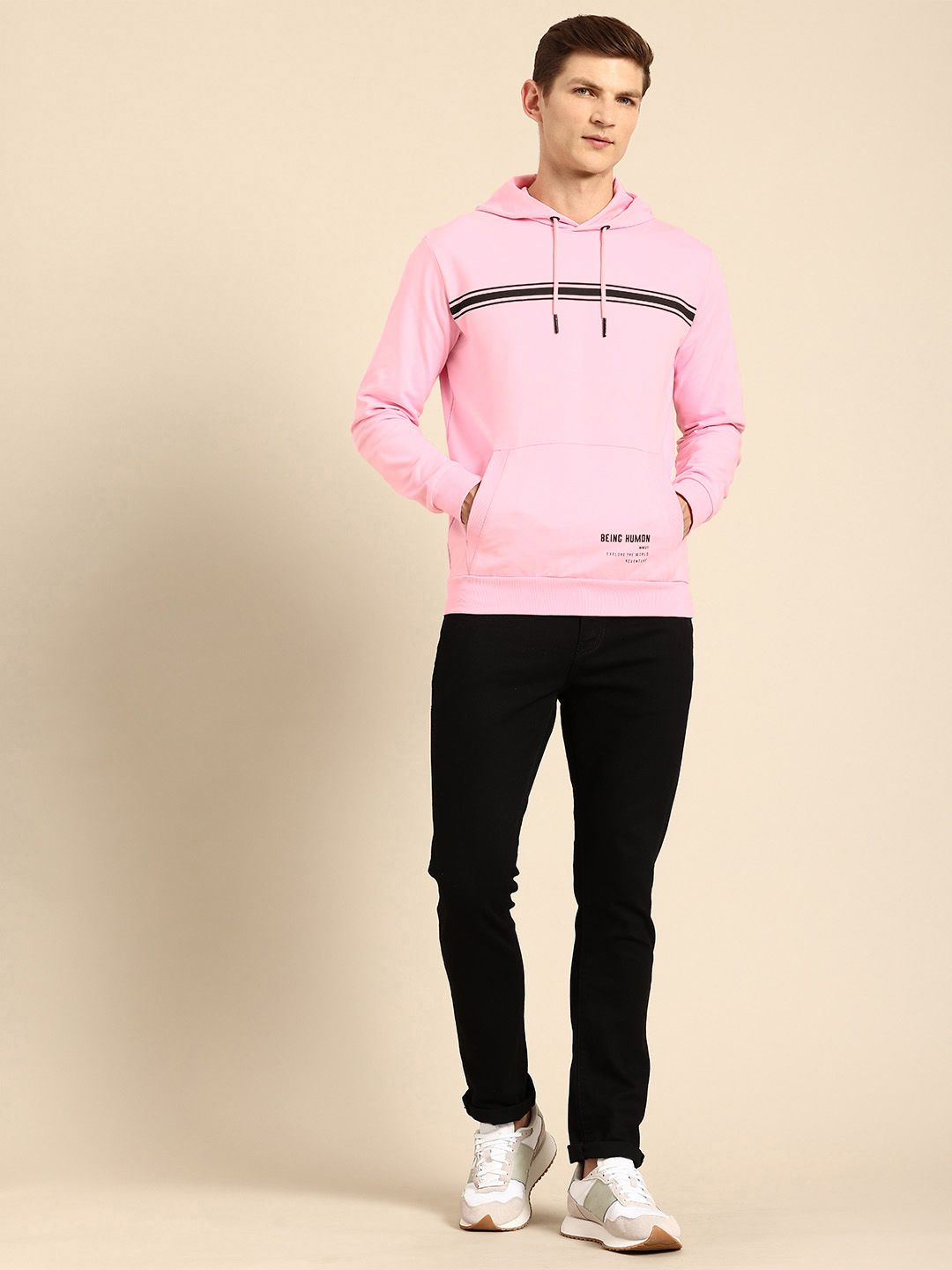 Being Human Striped Pure Cotton Hooded Sweatshirt