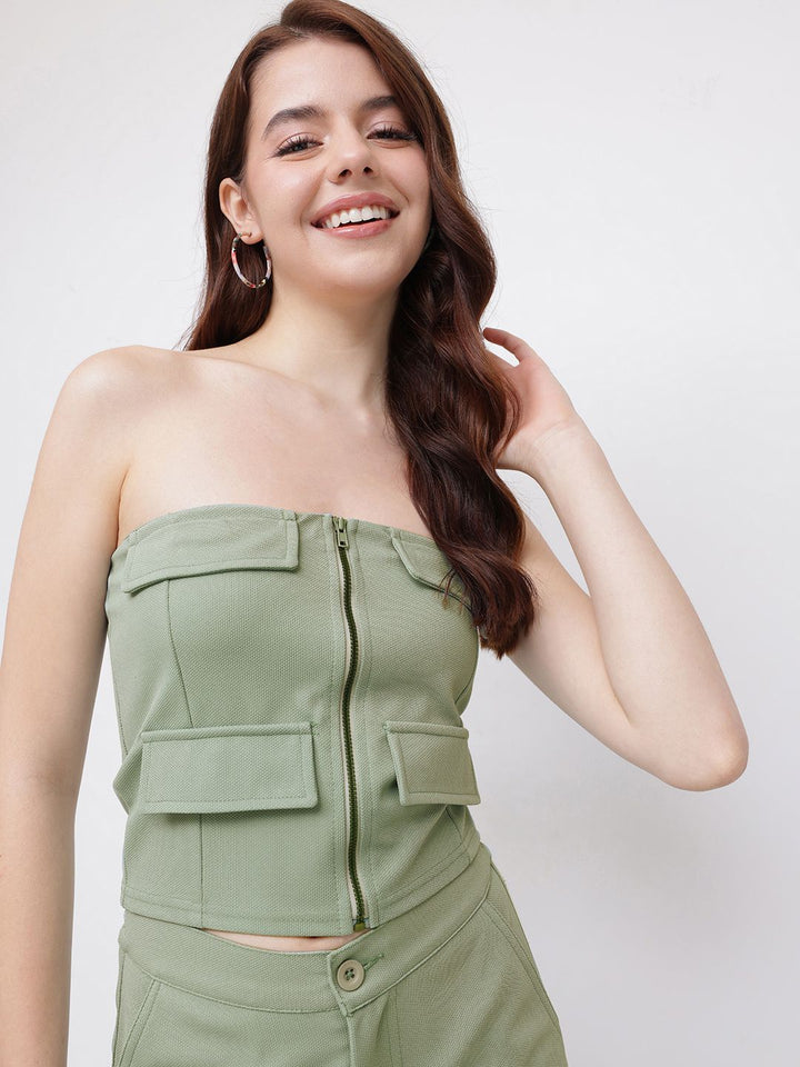 DressBerry Faux Pockets Minimalist Muse Cargo Crop Top