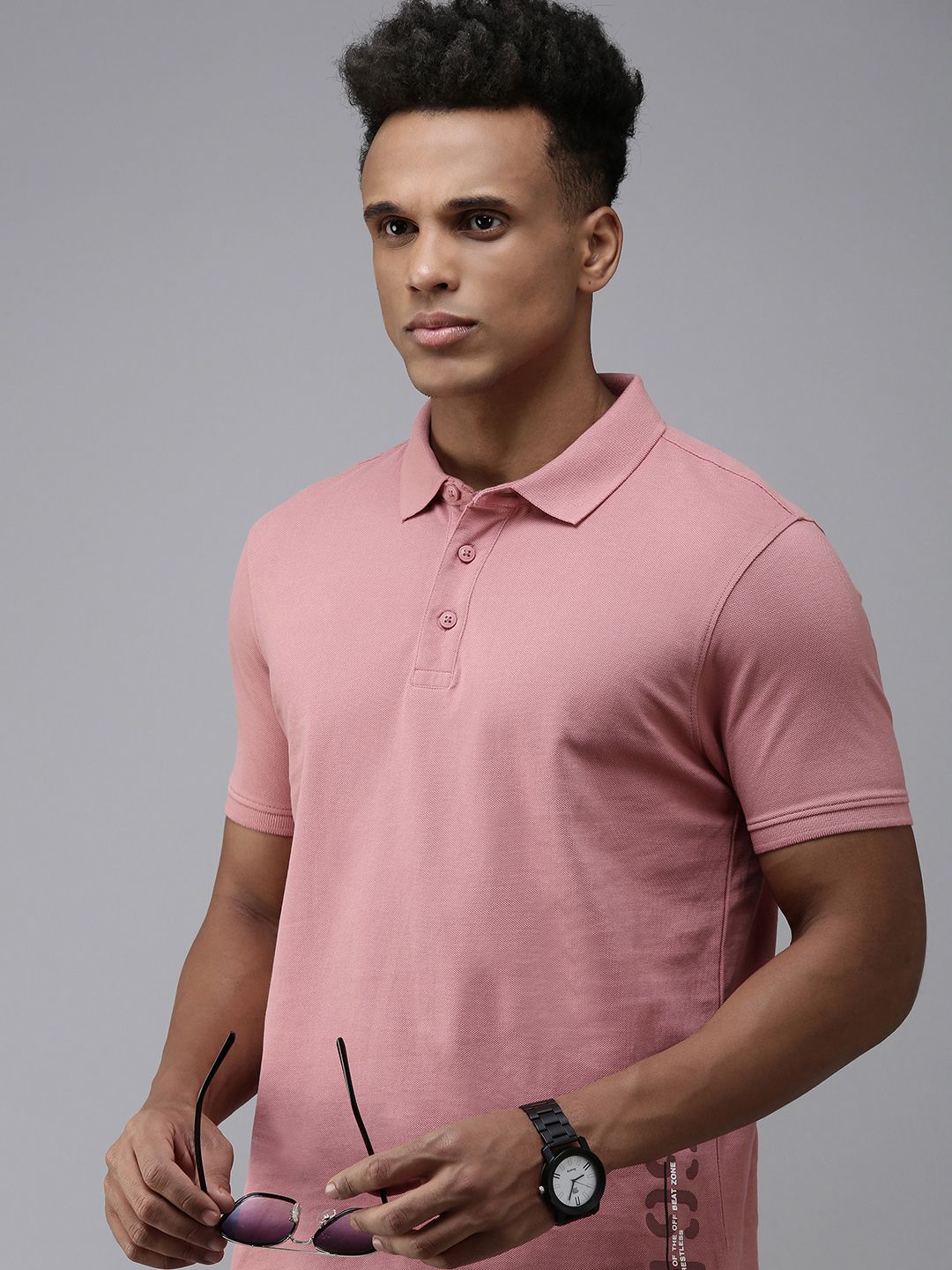 SPYKAR Minimal Graphic Printed Polo Collar Pure Cotton Slim Fit T-shirt