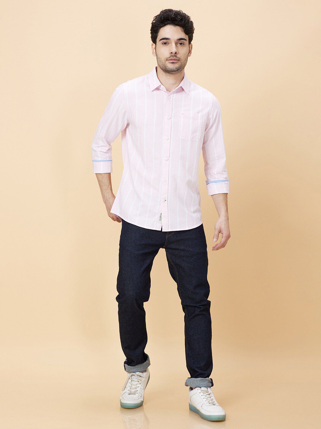 Being Human Windowpane Checks Spread Collar Slim Fit Cotton Casual Shirt