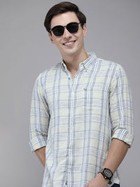 THE BEAR HOUSE Men Cream-Coloured Tartan Checked Pure Cotton Slim Fit Casual Shirt