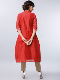 Vishudh Women Red Embroidered A-Line Kurta