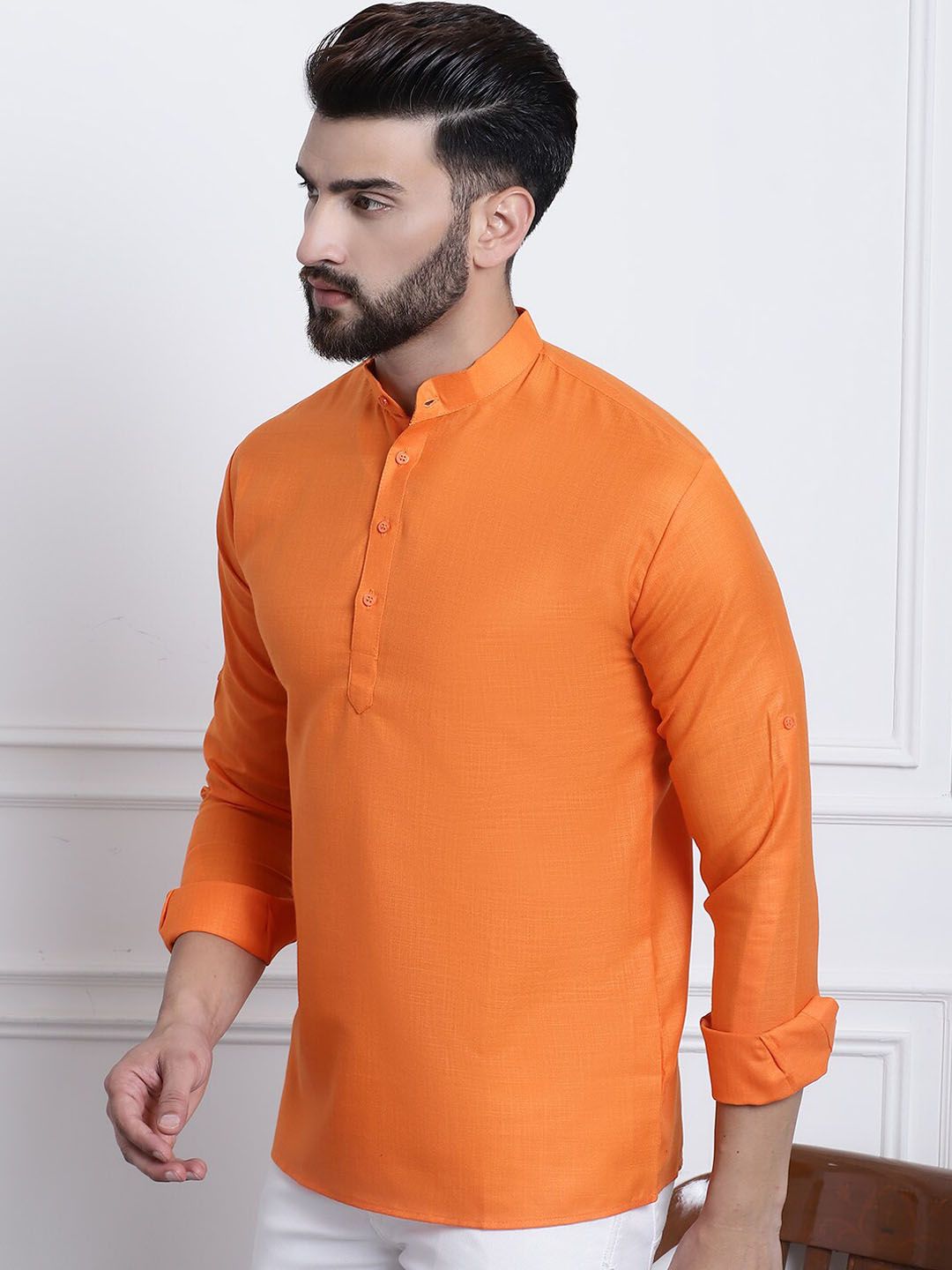 SOJANYA Men Orange Thread Work Kurta