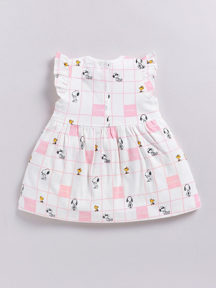 Happy Faces Girls Cotton Printed Flutter Sleeve Fit & Flare Dress