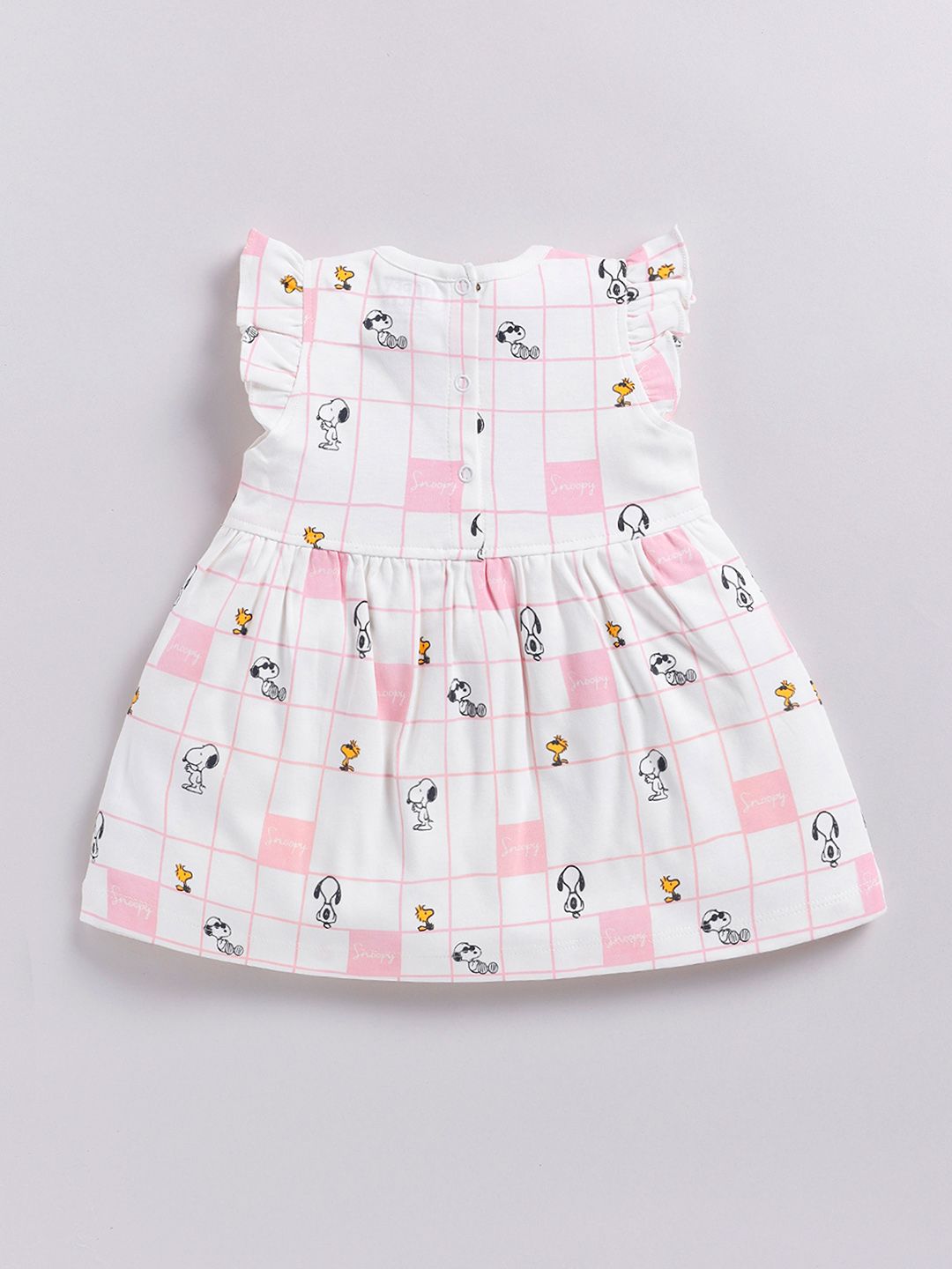 Happy Faces Girls Cotton Printed Flutter Sleeve Fit & Flare Dress