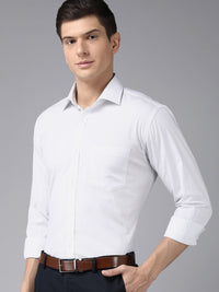 Park Avenue Men White & Grey Slim Fit Striped Formal Shirt