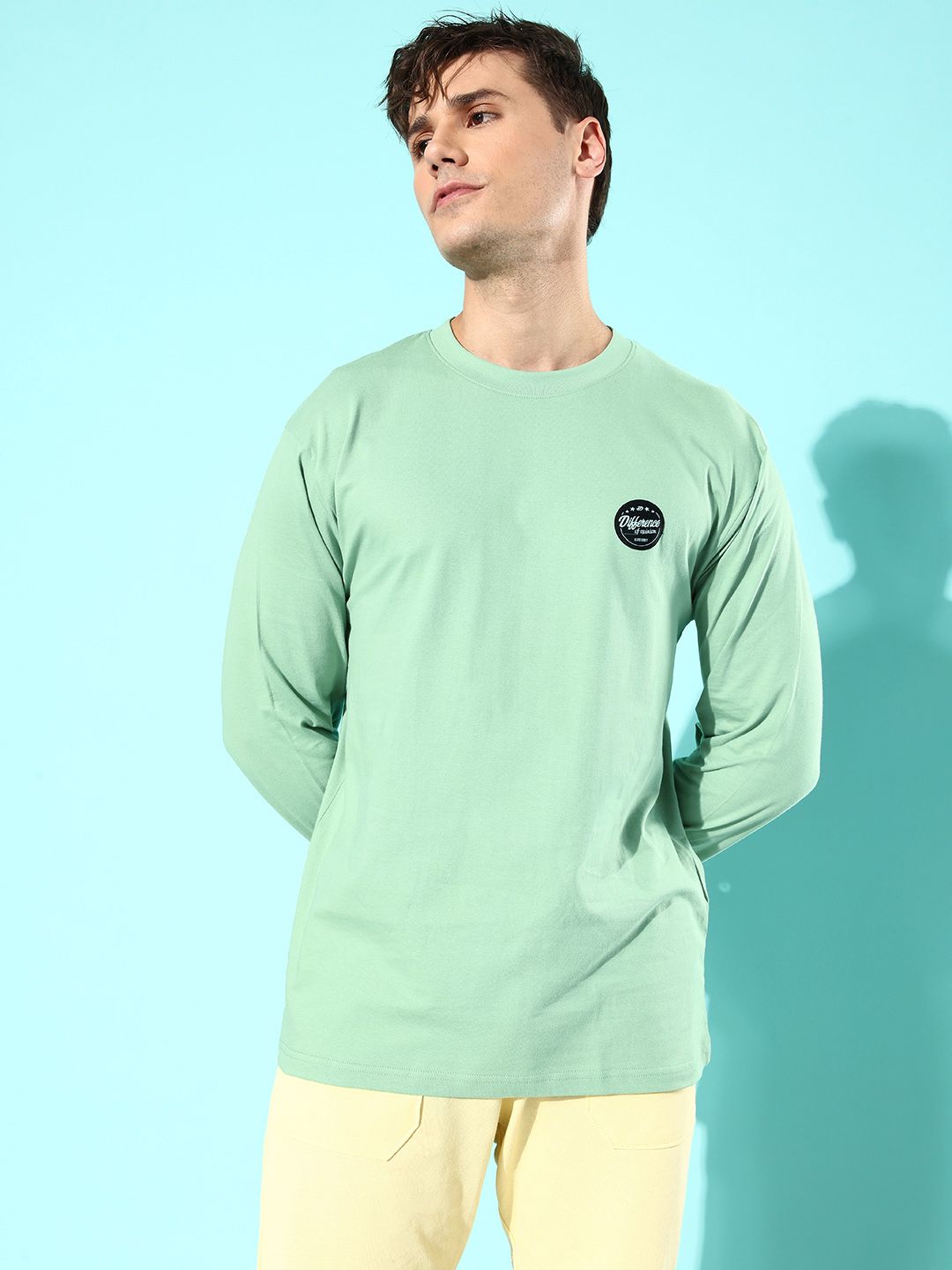 Difference of Opinion Men Sea Green Printed Pure Cotton Oversized T-shirt