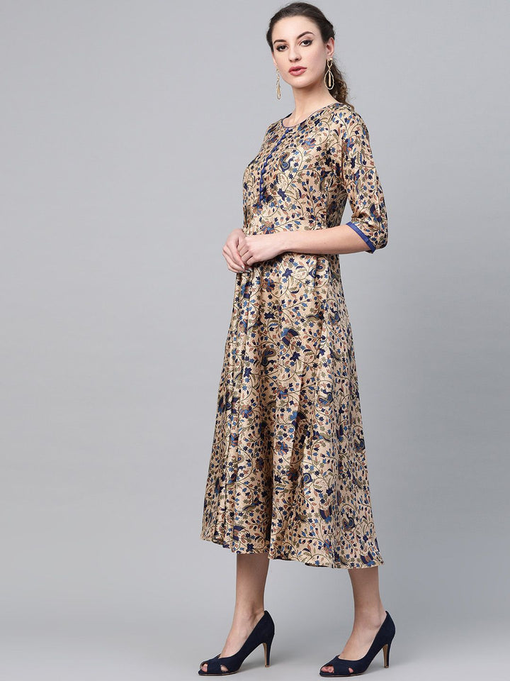 Gerua By Libas Women Beige  Blue Printed A-Line Dress